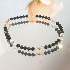 14k gold black & clear crystal bracelet